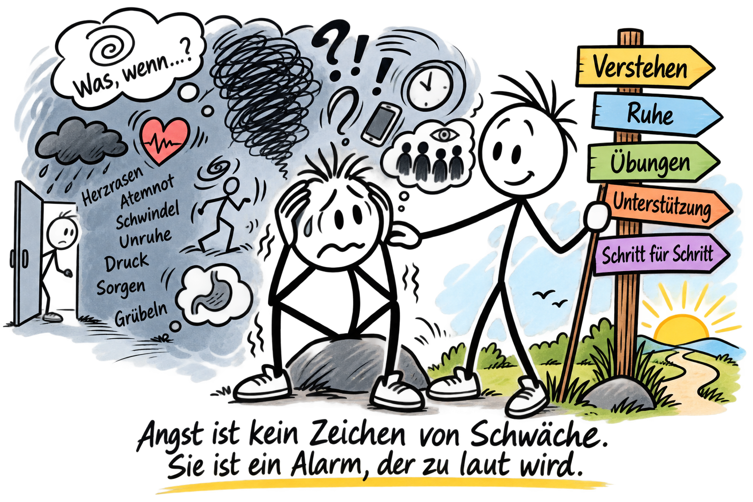 angst-verstehen-symptome-selbsthilfe.png Angst verstehen: körperliche Symptome, Sorgen und Grübeln erkennen und Schritt für Schritt Hilfe finden.