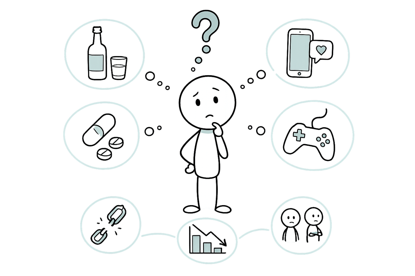Sucht erkennen: Alkohol, Medikamente, Gaming, Smartphone und andere mögliche Abhängigkeiten im Selbsttest.